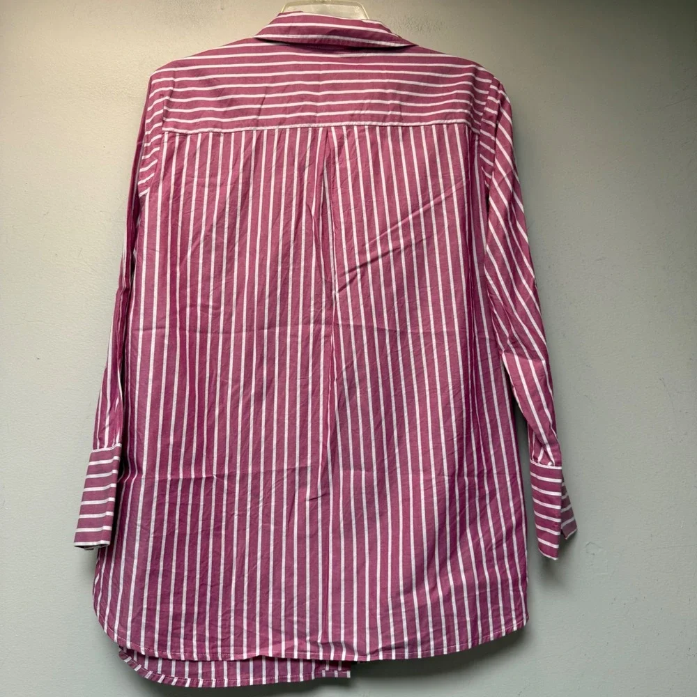 Talbots Button Down Shirt Womens 1XP Pink White Excellent Striped Cotton Blouse